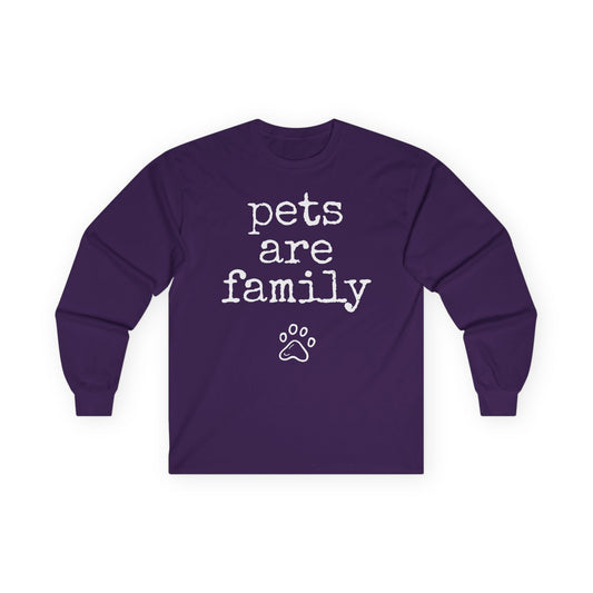 "Pets Are Family" Purple Unisex Long Sleeve Cotton Shirt - 25by2025.org