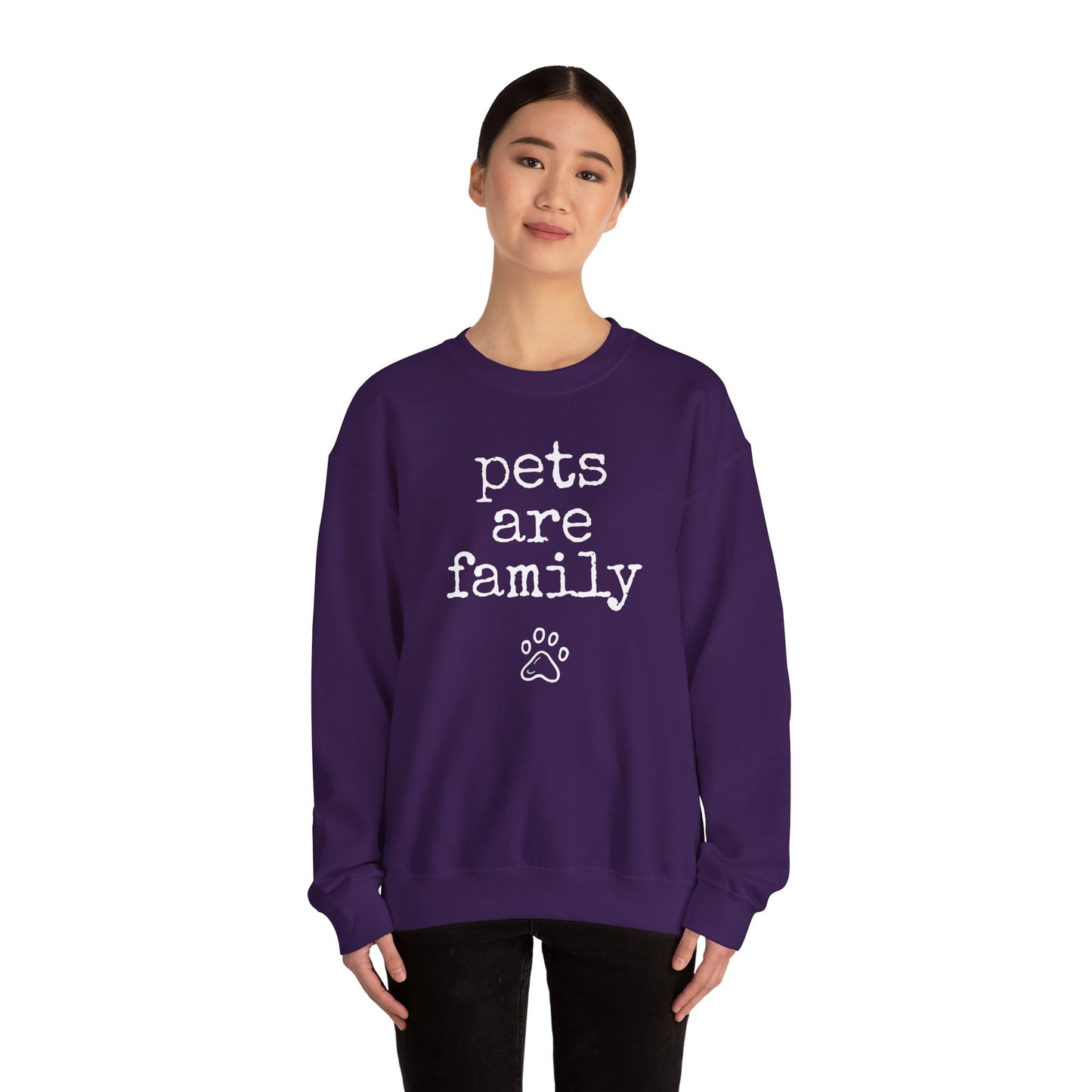 "Pets Are Family" Purple Crewneck Sweatshirt - Unisex Heavy Blend™- 25by2025.org