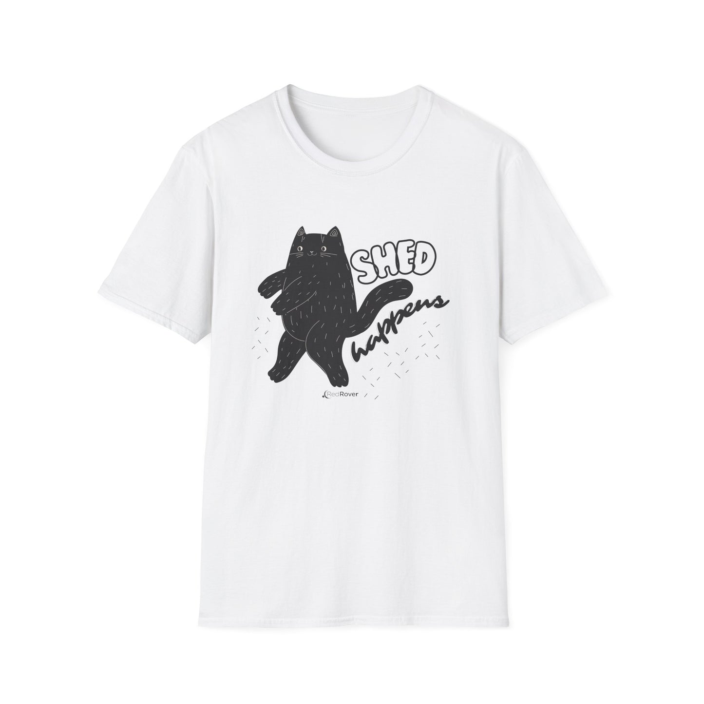 (ULTRA SHED EDITION) White - Walking Furball "Shed Happens” Dancing Cat Unisex Graphic Tee