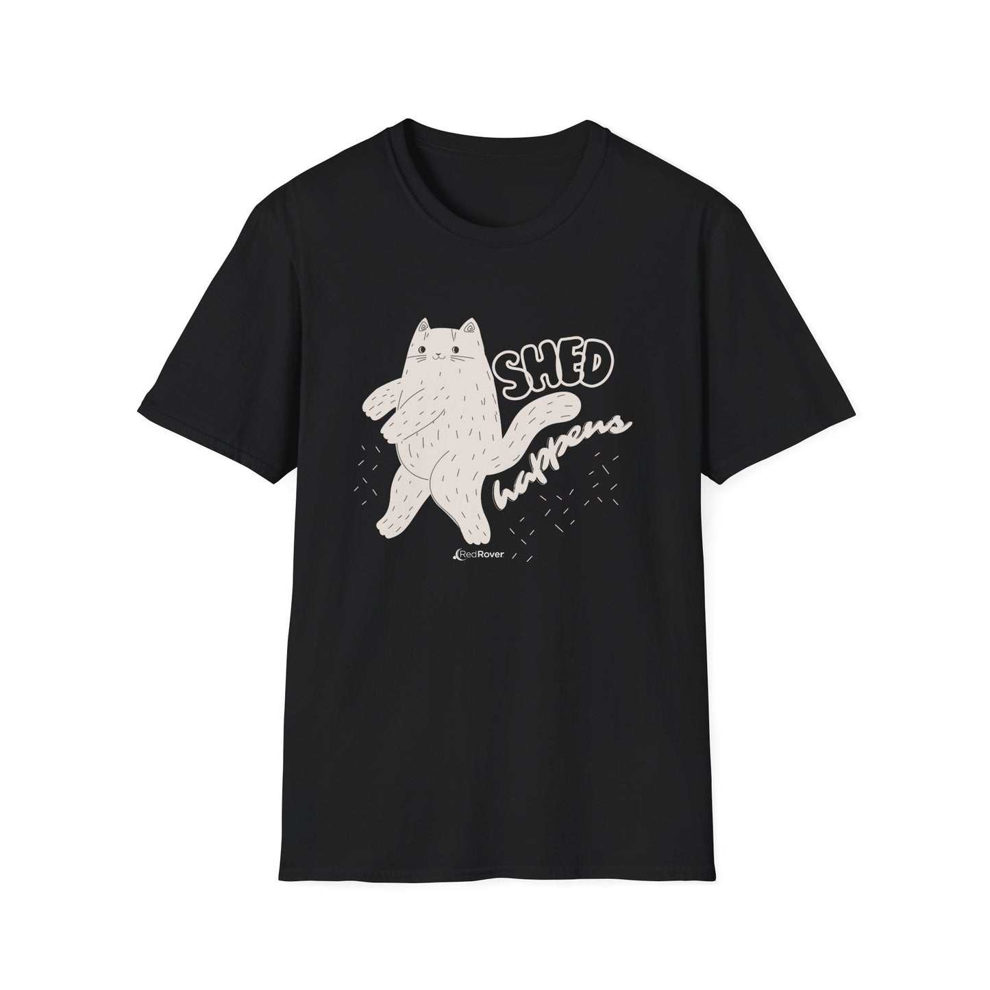 (ULTRA SHED EDITION) Black - Walking Furball "Shed Happens” Dancing Cat Unisex Graphic Tee